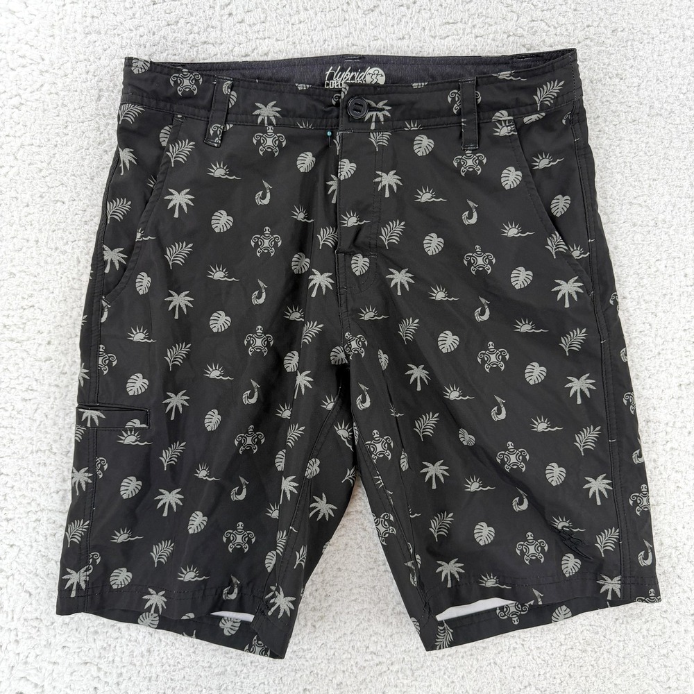 DaHui Mens 30 Black Microfiber Hybrid Chino Stretch 10 Inseam Hawaiian Shorts